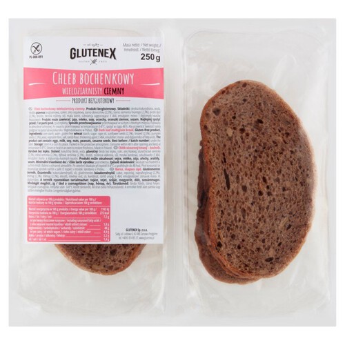 Chleb bochenkowy wieloziarnisty ciemny GLUTENEX 250 g