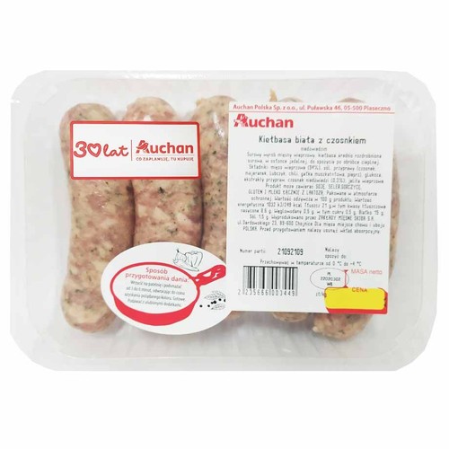 Kiełbasa biała z czosnkiem niedźwiedzim Auchan na wagę ok. 500 g