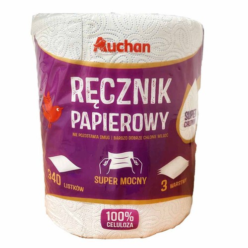 Ręcznik Papierowy 3 warstwowy 340 listków Auchan 1 rolka