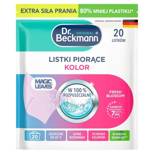 Dr. Beckmann Listki Piorące Kolor, 20 sztuk. Skuteczne od 20°C, 100% rozpuszczalne, Fresh Blossom.