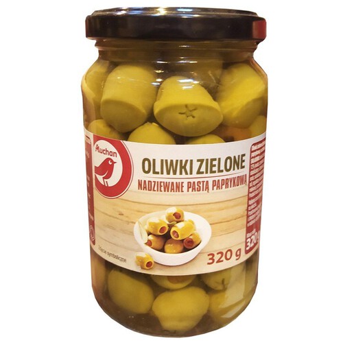 Oliwki zielone nadziewane pastą paprykową w zalewie Auchan 320 g