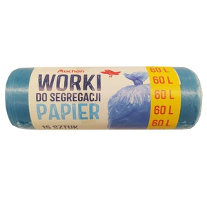 Worki do segregacji śmieci 60L papier Auchan 15 sztuk