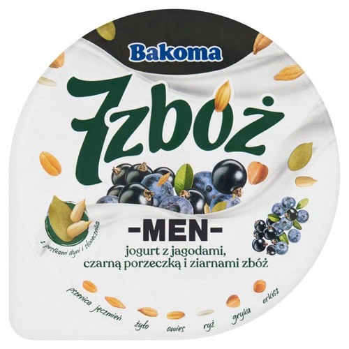 7 zbóż men jogurt z jagodą czarną porzeczką i zbożami Bakoma 300 g