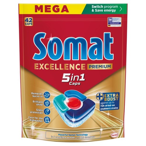 Somat Excellence Premium 5in1 Caps, 42 kapsułki do zmywarki.