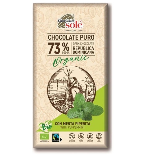 BIO Czekolada gorzka 73% kakao z miętą   Sole 100 g