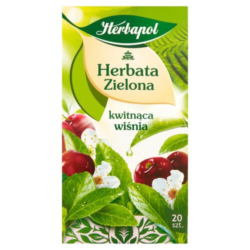 Herbata zielona z owocem wiśni, aromatyzowana.  Herbapol 20 torebek