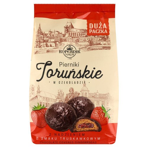 Pierniki w czekoladzie z nadzieniem o smaku truskawkowym Kopernik 300 g