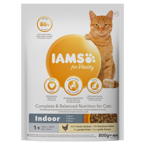Indoor karma sucha z kurczakiem dla dorosłych kotów IAMS 800 g