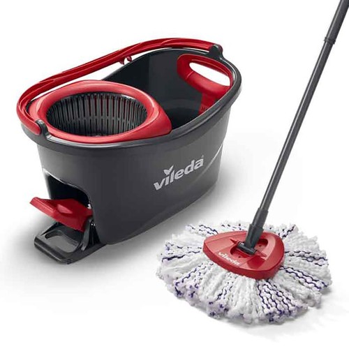 Zestaw do sprzątania Vileda EasyWring & Clean Turbo: wiadro z pedałem i mop obrotowy z mikrofibry.