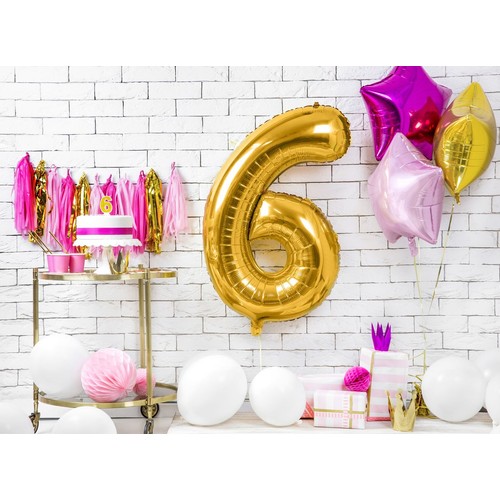 Balon foliowy Cyfra '6' 86cm złoty (1 op. / 1 szt.) PartyDeco 1 sztuka
