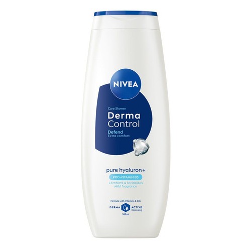 Butelka NIVEA Care Shower Derma Control, 500ml. Aktywne oczyszczanie DERMA, z czystym hialuronem i PRO-WITAMINĄ B5.