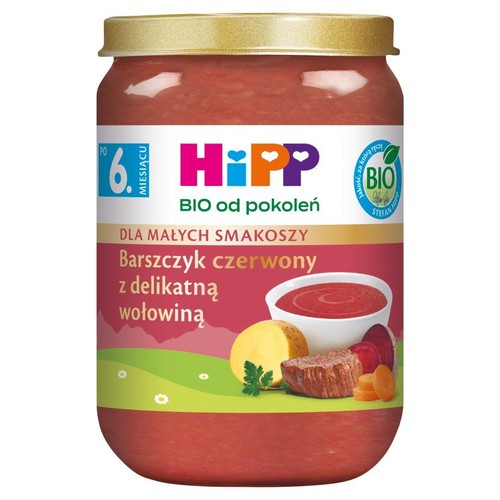 BIO Barszczyk czerwony z delikatną wołowiną po 6. miesiącu HIPP 190 g