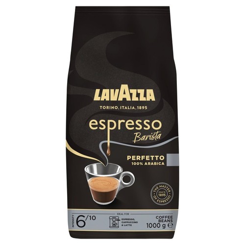 Czarna paczka kawy Lavazza Espresso Barista Perfetto, 100% Arabica, 1000g. Intensywność 6/10.
