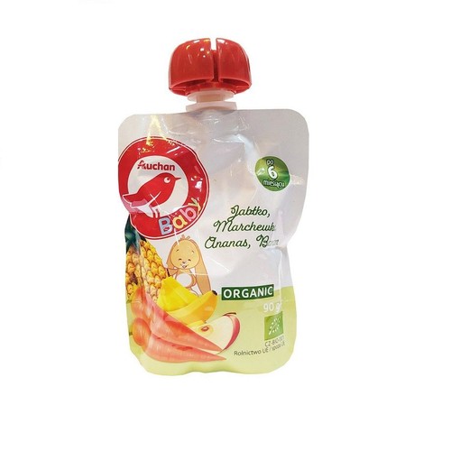 BIO Pouch jabłko marchew ananas i banan po 6 miesiącu Auchan Baby 90 g