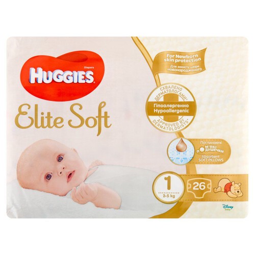 Pieluszki Elite Soft 1 2-5 kg  Huggies 26 sztuk