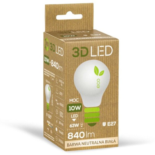 Żarówka LED 3D E27 A60 10W barwa neutralna Gols 1 sztuka