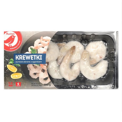 Krewetki surowe obrane z ogonkiem 16/20 Auchan 180 g