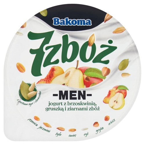 7 Zbóż men jogurt z brzoskwinią gruszką i zbożami Bakoma 300 g