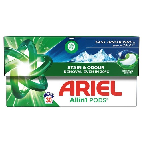 Kapsułki do prania Mountain Spring Stain&Odour Allin1 Pods Ariel 30 kapsułek