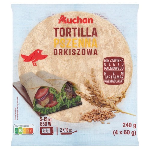 Tortilla pszenna orkiszowa Auchan 240 g