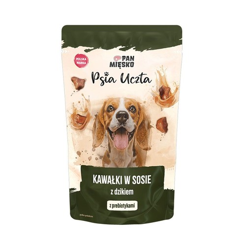 Karma mokra dla psów Psia Uczta Kawałki w sosie z dzikiem   Pan Mięsko 150 g