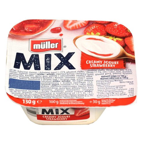 Mix kremowy jogurt z musem truskawkowym Muller 130 g