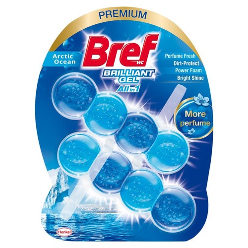 Odświeżacz do WC Bref Brilliant Gel All in 1 o zapachu Arctic Ocean. Zapewnia świeżość.