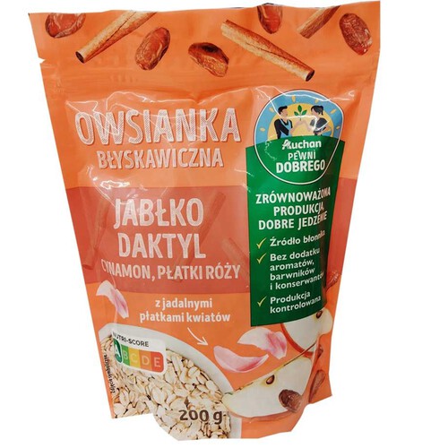 Owsianka o smaku jabłko-daktyl z cynamonem Auchan 200 g