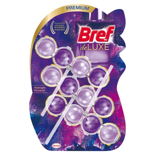 Bref WC de LUXE Midnight Bouquet, odświeżacz do toalety. Fioletowe kuleczki w blistrze, Premium.