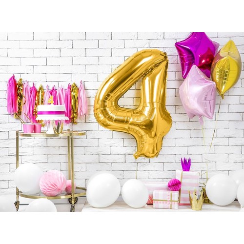 Balon foliowy Cyfra "4" złoty 86cm Party Deco sztuka