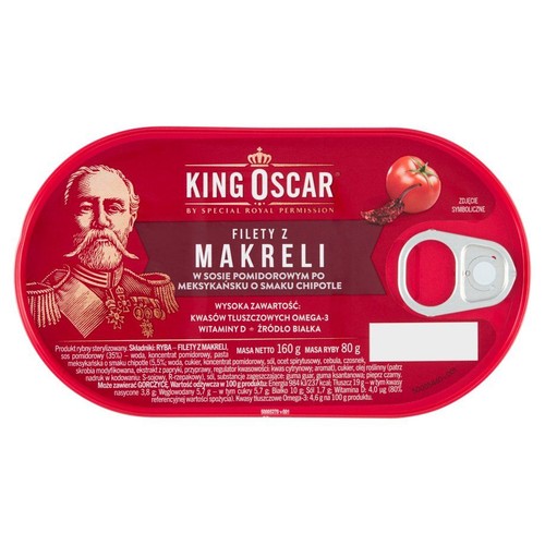 Filety z makreli w sosie pomidorowym po meksykańsku o smaku chipotle King Oscar 160 g