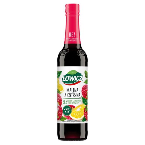 Syrop o smaku malinowym z cytryną oraz witaminami C i D Łowicz 400 ml