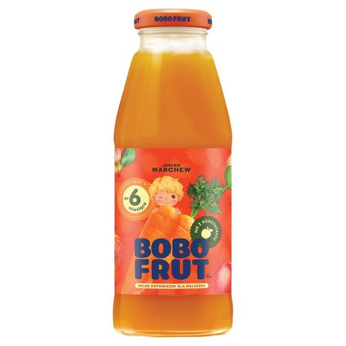 Sok Bobo Frut Jabłko Marchew w szklanej butelce. Produkt nie z koncentratu, odpowiedni dla maluszków.