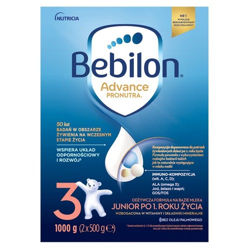 Bebilon Advance Pronutra Junior, mleko modyfikowane dla dzieci po 1. roku życia. Opakowanie 1000g.