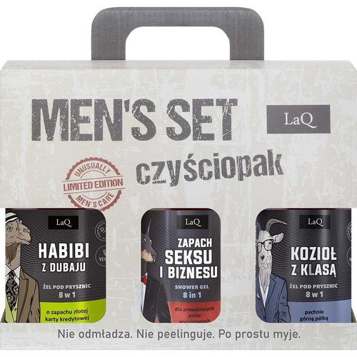 Czyściopak Męski czarne żele 3x500ml: Habibi, Zapach seksu i biznesu, Kozioł z Klasą biały-CZARNY LaQ 1 sztuka