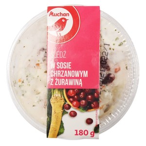 Sledź w sosie chrzanowym z żurawiną Auchan 180 g