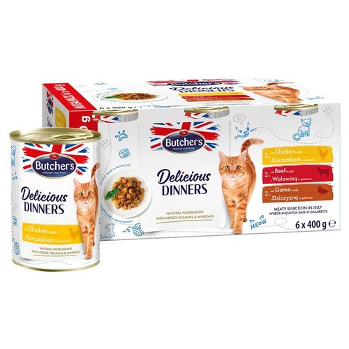 Karma mokra dla kotów z kurczakiem, wołowiną i dziczyzną Butcher's 6 x 400 g