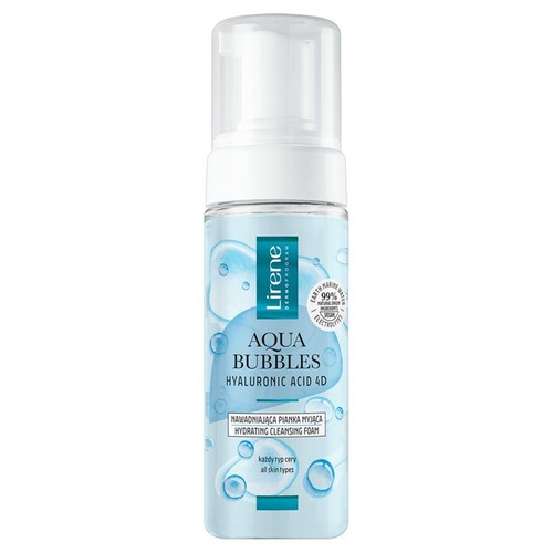 Pianka myjąca Lirene Aqua Bubbles z kwasem hialuronowym, 99% składników naturalnych, dla wszystkich typów skóry.