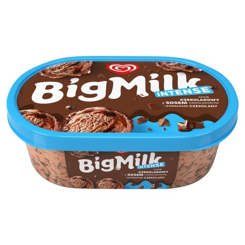Lody Intense o smaku czekoladowym z sosem i kawałkami czekolady  Big Milk 900 ml