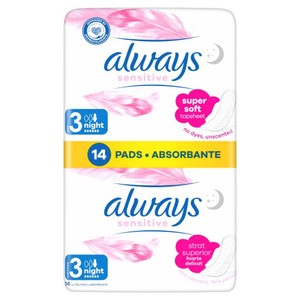 Podpaski Ultra Sensitive Night ze skrzydełkami 3 Always 14 sztuk