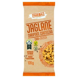 Ciastka wegańskie, bezglutenowe, bez laktozy jaglane z dodatkiem orzecha ziemnego i nasion szałwii hiszpańskiej „Chia" (Salvia hispanica).  Frank&Oli 120 g