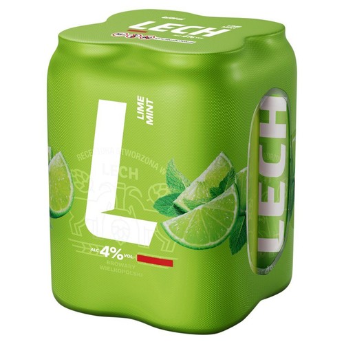 Piwo pasteryzowane z napojem o smaku limonki i mięty alk 4.0% obj.  Lech 4 x 500 ml