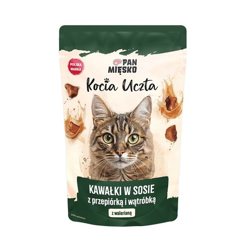 Karma mokra dla kotów Kocia Uczta Kawałki w sosie z przepiórką i wątróbką   Pan Mięsko 85 g