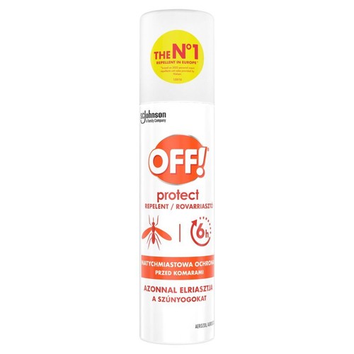 Biała puszka aerozolu OFF! Protect 100 ml, środek odstraszający komary.
