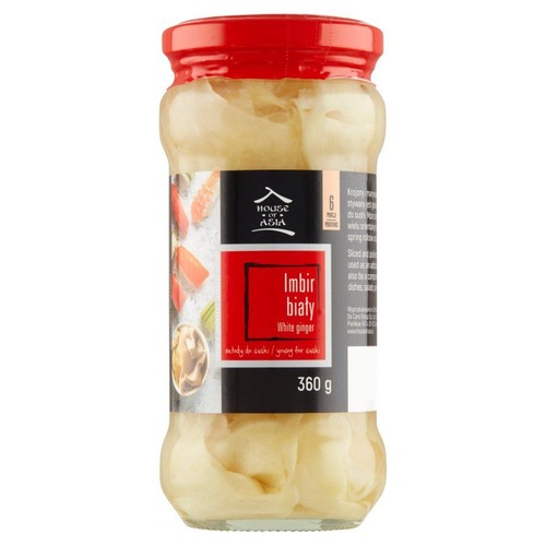 Marynowany biały imbir House of Asia, 360 g. Słoik z czerwoną zakrętką, idealny dodatek do dań azjatyckich.