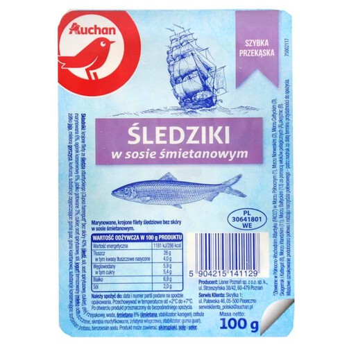 Śledziki w sosie śmietanowym Auchan 100 g