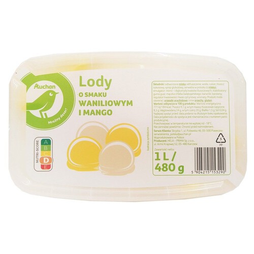 Lody o smaku waniliowym i mango Auchan 1 l