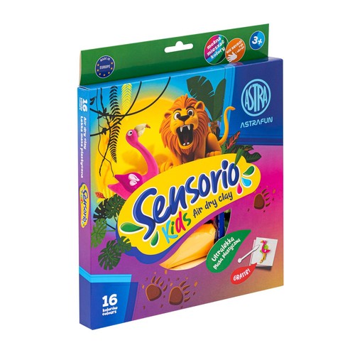 Astra Sensorio Kids masa plastyczna, 16 kolorów. Lekka masa samoutwardzalna do modelowania dla dzieci 3+.