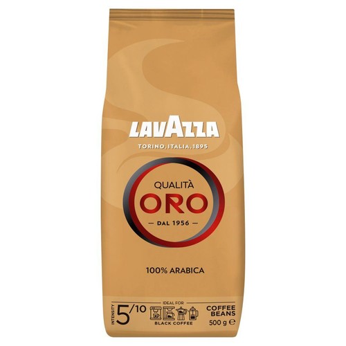 Opakowanie kawy ziarnistej Lavazza Qualità Oro 100% Arabica, 500 g. Idealna do kawy czarnej.