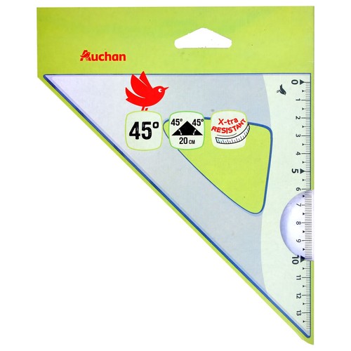 Ekierka niełamliwa 45 stopni 20 cm niebieska Auchan 1 sztuka